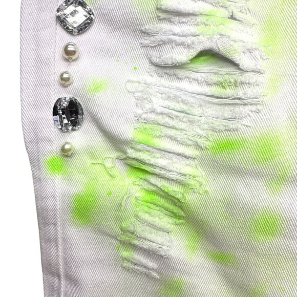 Reworked Sparkle Denim Pearls & Gems Boyfriend Jeans (3) - Picture 7 of 13